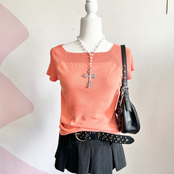 Kasper Tops - Retro Orange Top, Dainty, Fairycore, Coquette, Medium,‎ Y2K